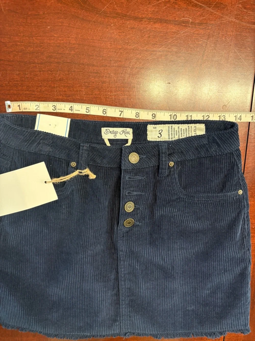 Indigo Rein Navy Corduroy Button Skirt